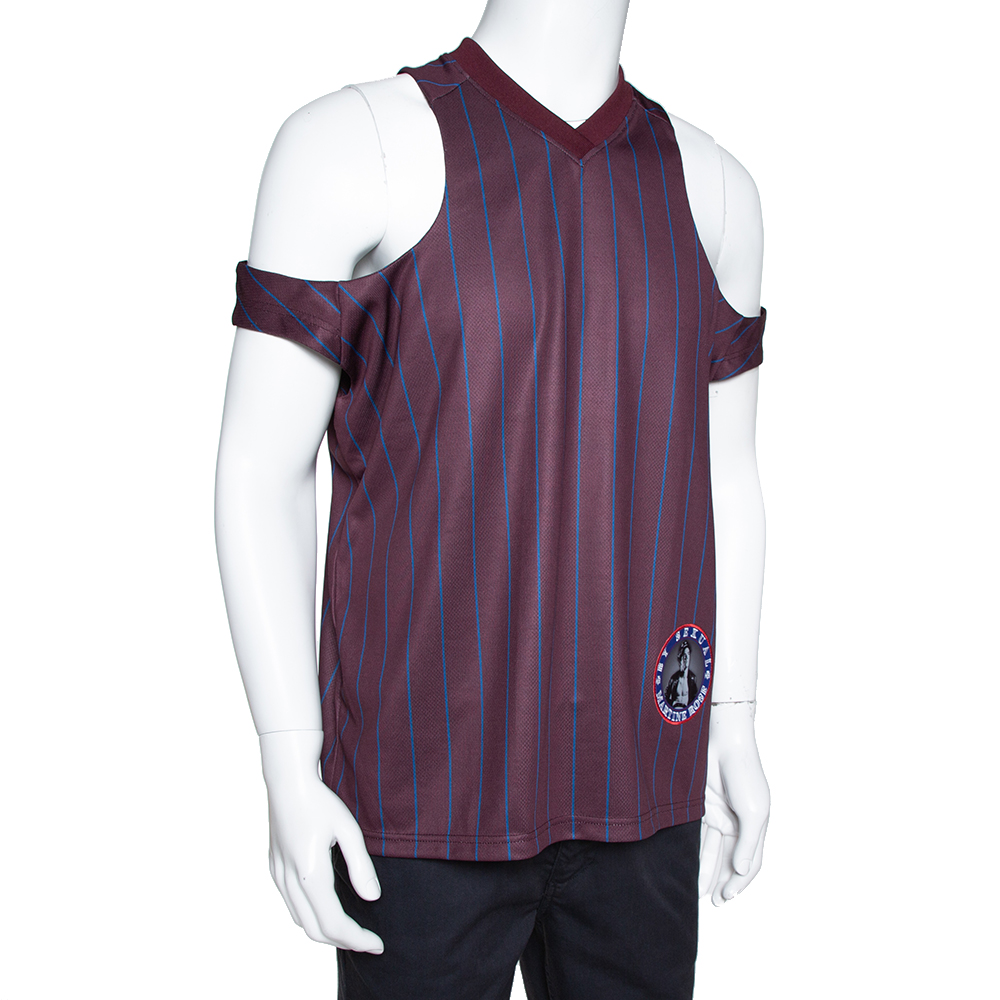 

Martine Rose Burgundy Striped Jersey Cut-out Football Vest