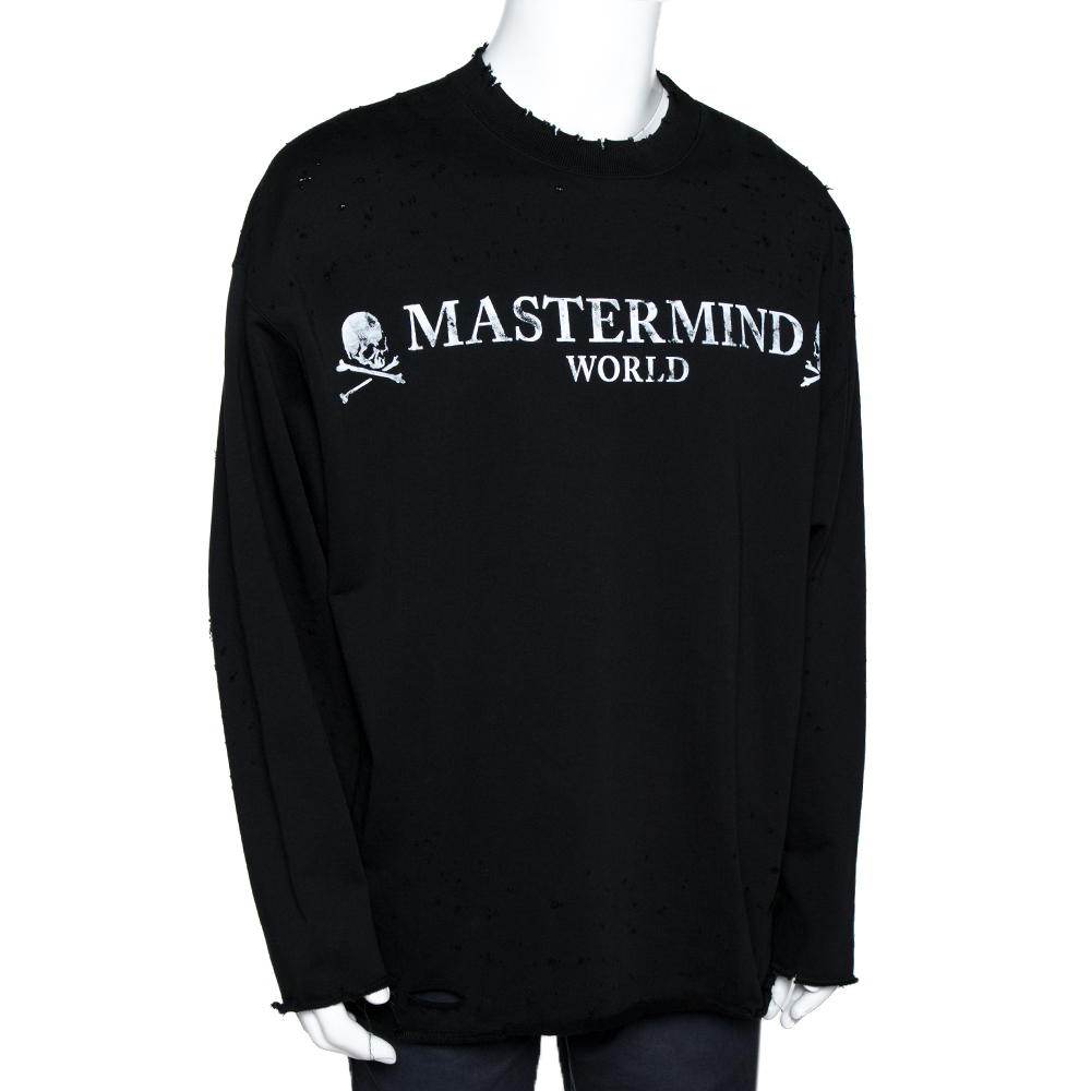 

Mastermind World Black Logo Print Cotton Distressed Sweatshirt
