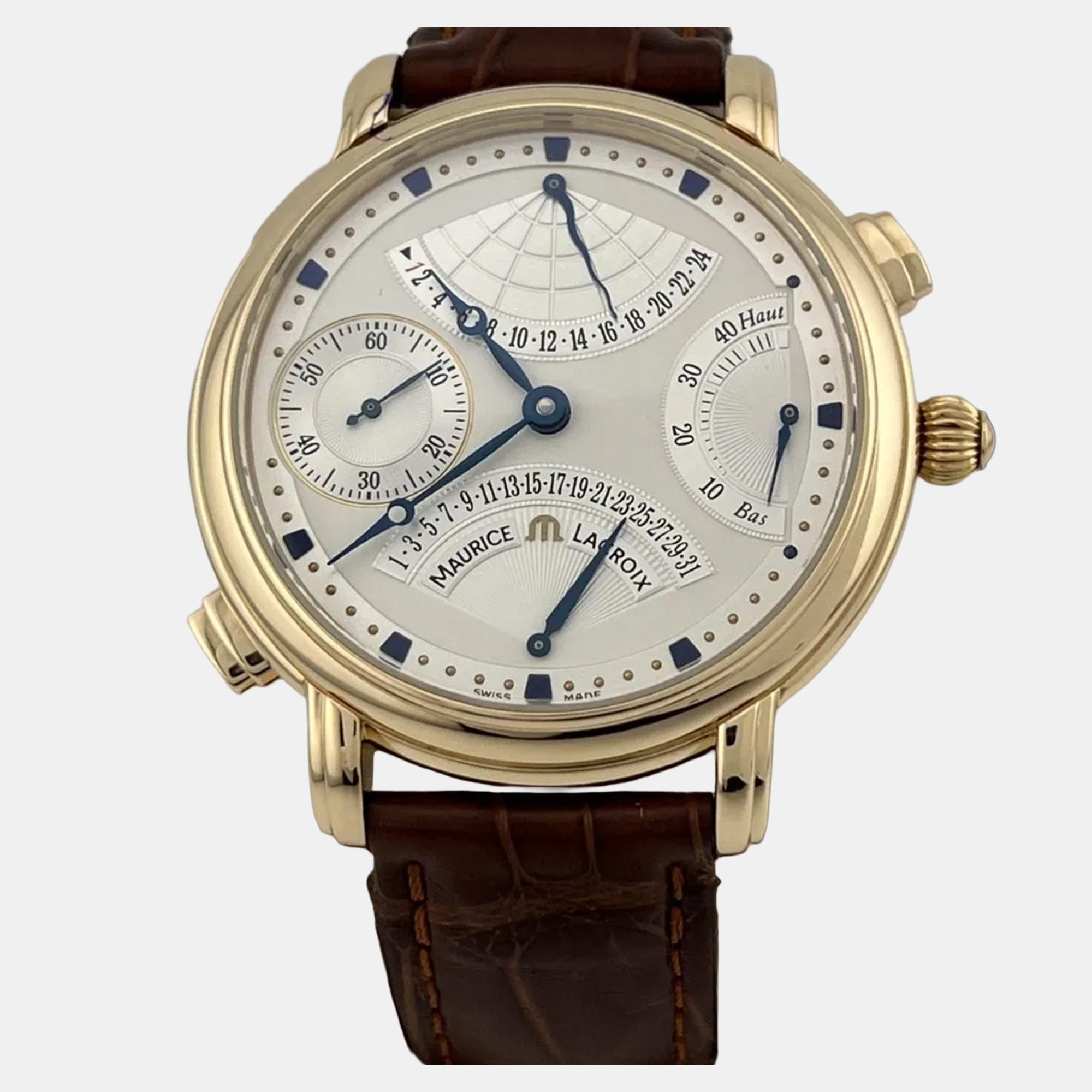 

Maurice Lacroix Masterpiece MP7018 Manual Winding 18k Rose Gold Men's Wristwatch 43 mm, Silver