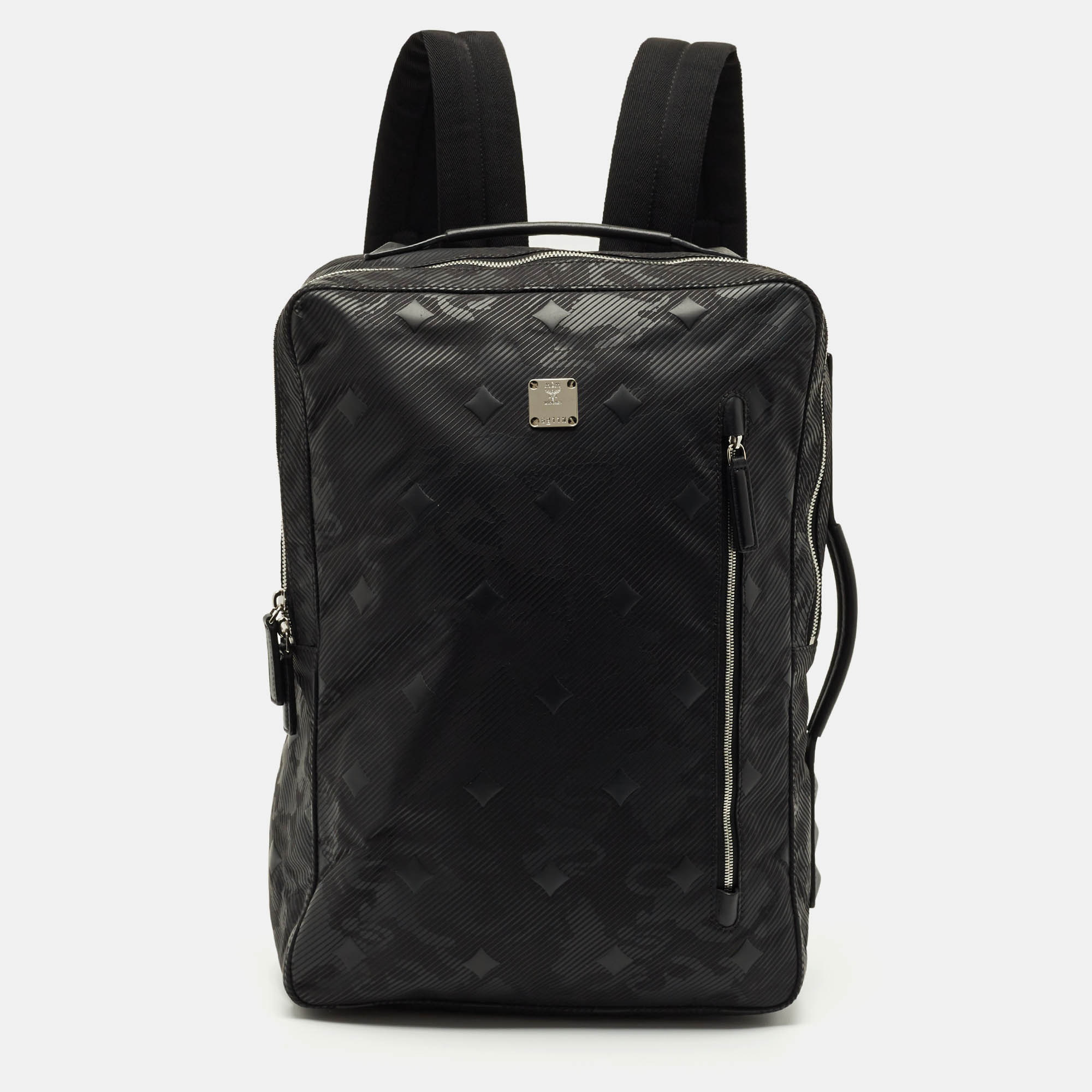Pre-owned Mcm Black Camouflage Textured Nylon Medium Dieter Backpack