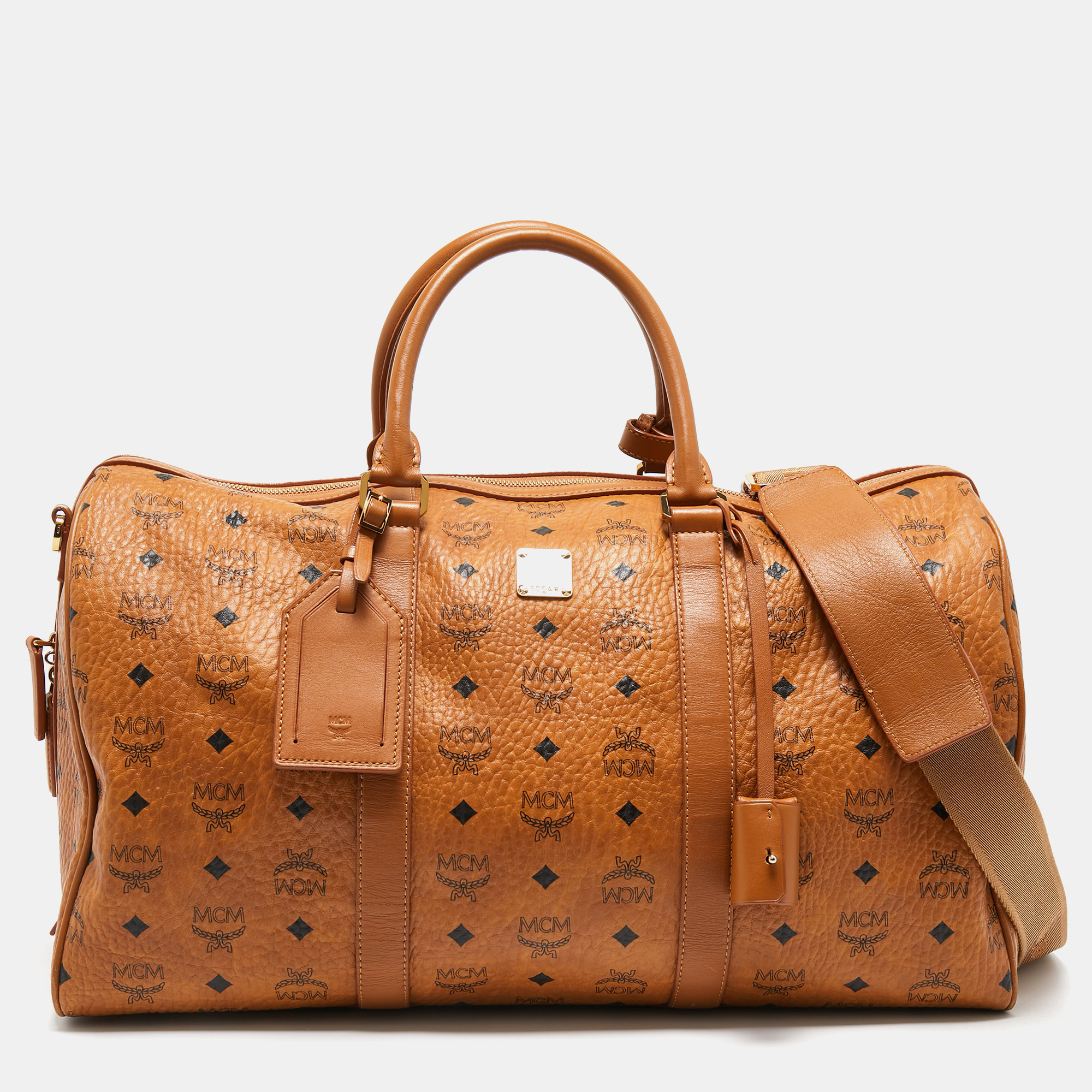 

MCM Cognac Visetos Coated Canvas Ottomar Weekender Bag, Brown