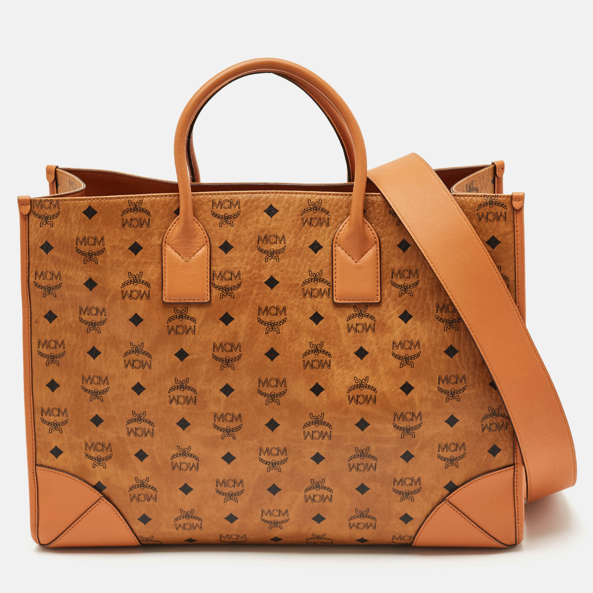 

MCM Cognac Visetos Coated Canvas X-Large Muchen Tote, Brown