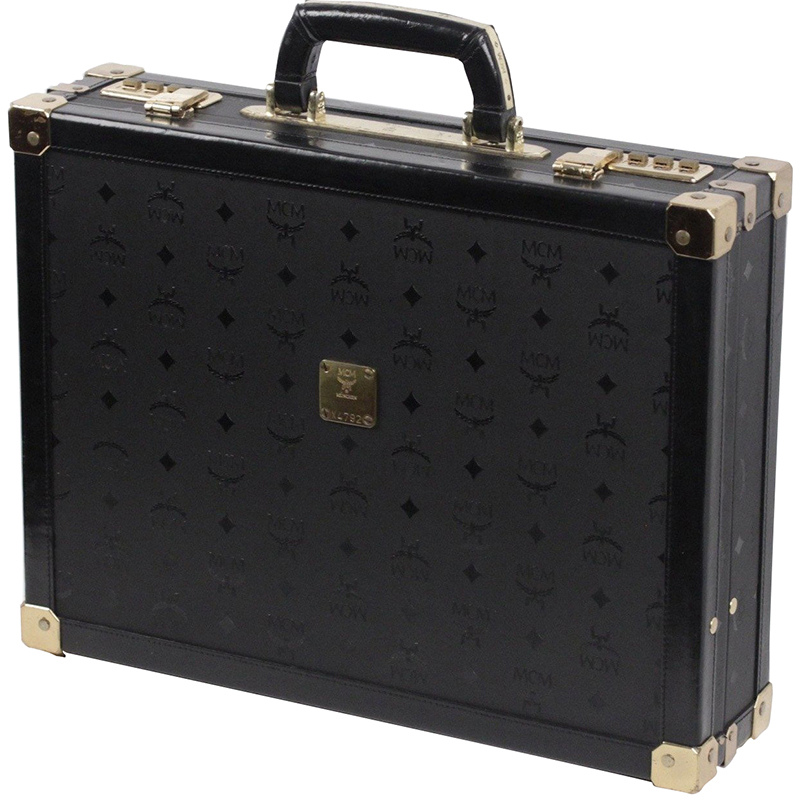 

MCM Black Canvas And Leather Attache Briefcase