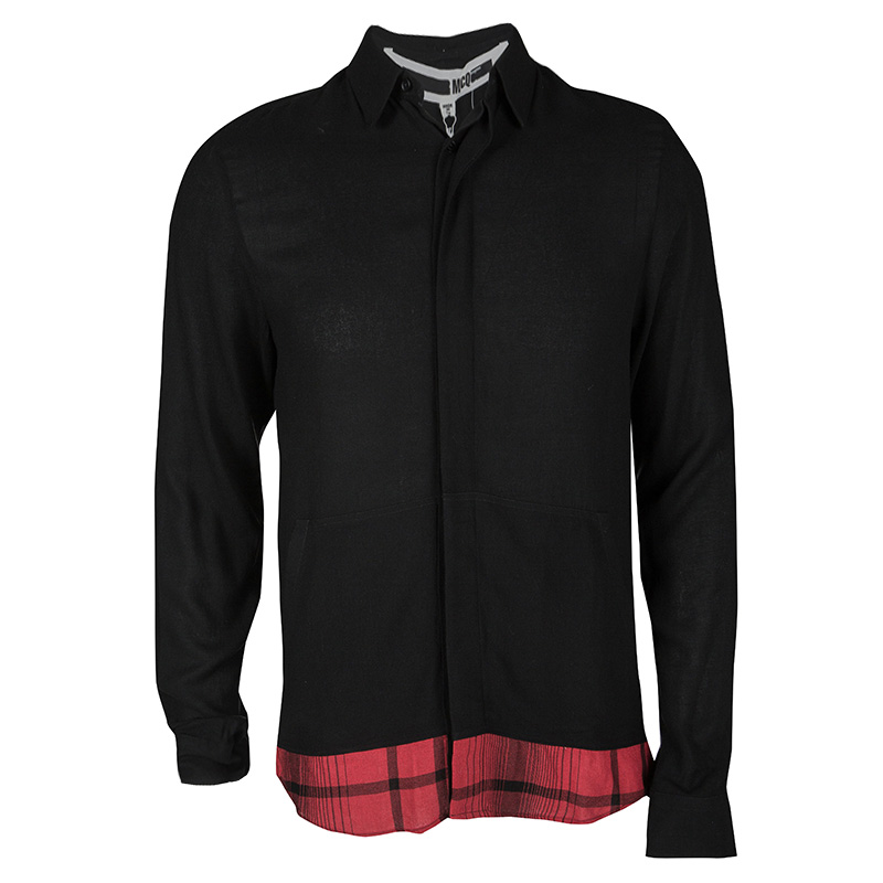 Pre Owned قميص أم سي كيو باي أليكساندر ماكوين أسود بحافة متباينة طويل S