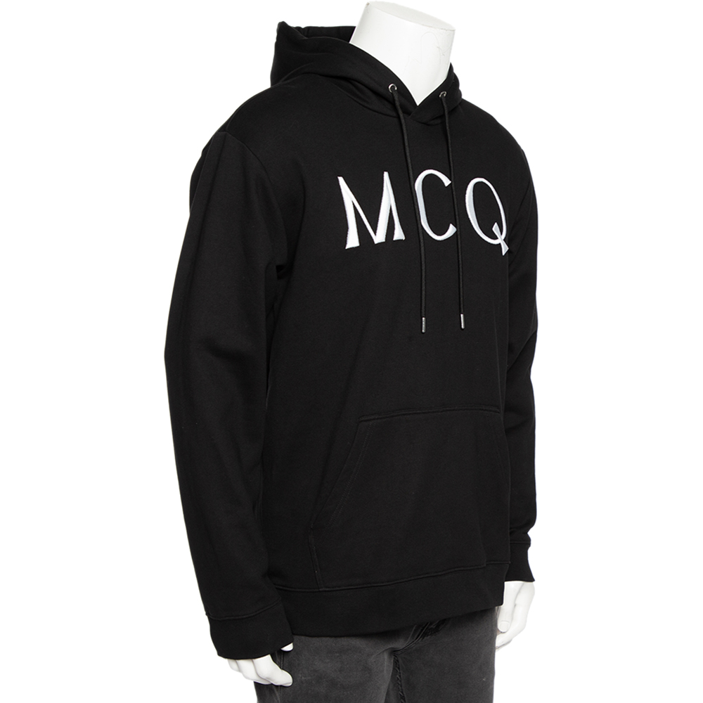 

McQ by Alexander McQueen Black Cotton Logo Embroidered Hoodie