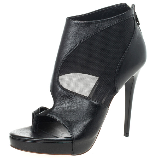 Pre Owned McQ by Alexander McQueen Sheer Block Leather Booties Size 38