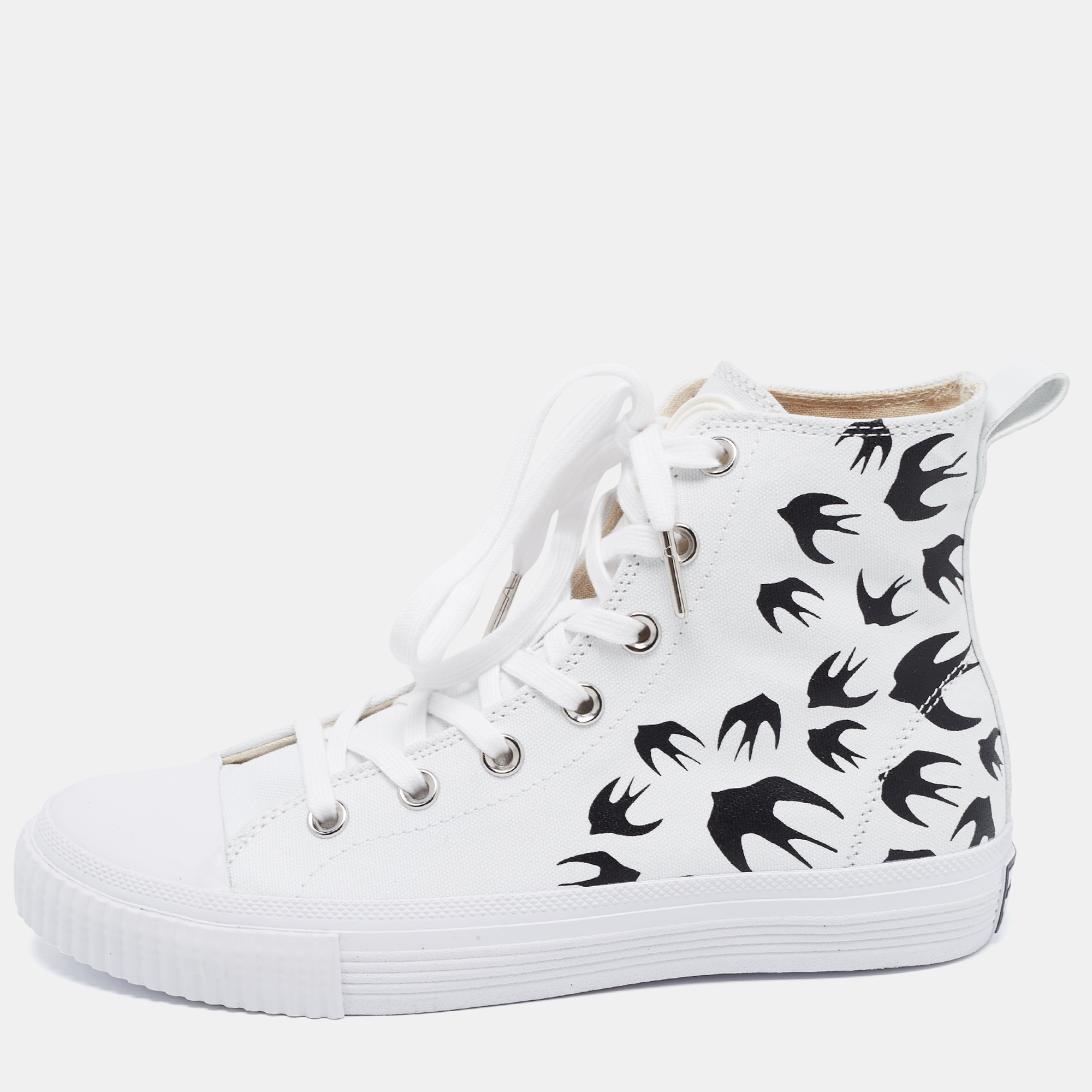 

MCQ White Canvas Swallow Plimsoll High Top Sneakers Size
