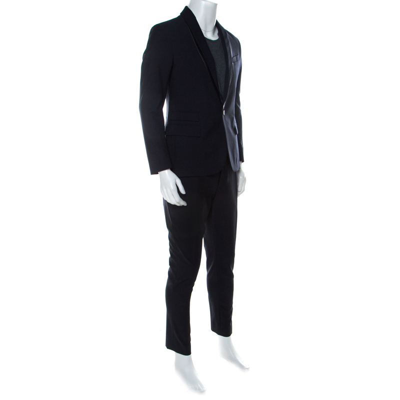 

McQ by Alexander McQueen Navy Blue Twill Slim Fit Tuxedo Suit