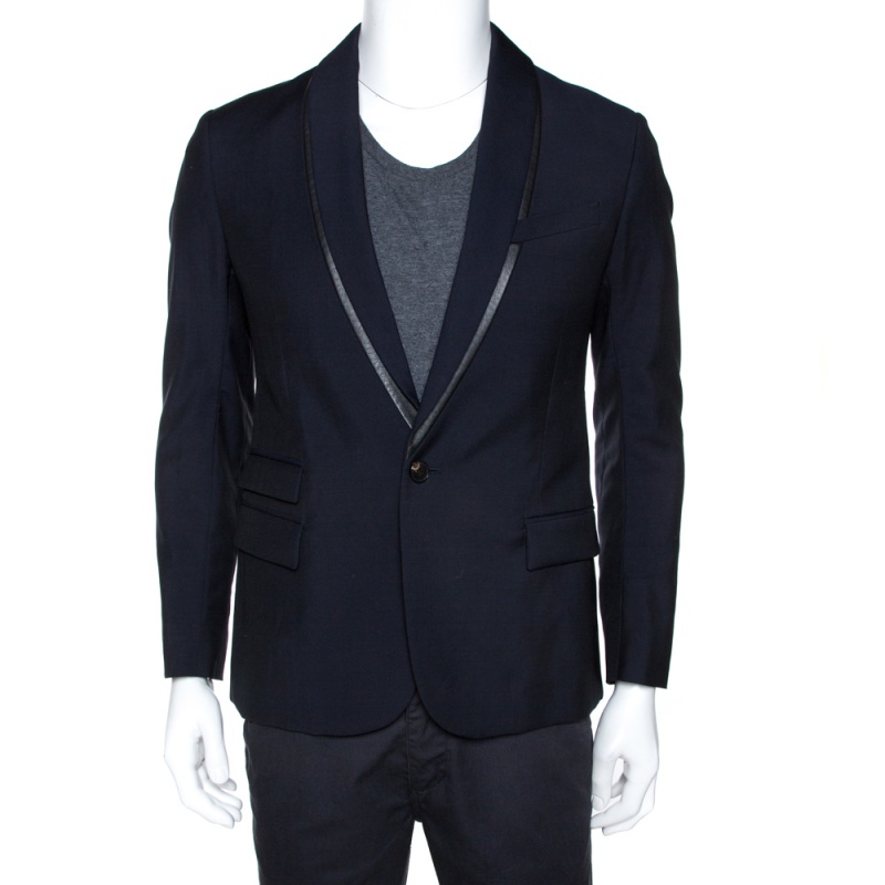 Pre Owned McQ by Alexander McQueen Navy Blue Slim Fit Tuxedo Jacket M