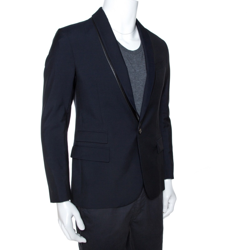 

McQ by Alexander McQueen Navy Blue Twill Slim Fit Tuxedo Jacket