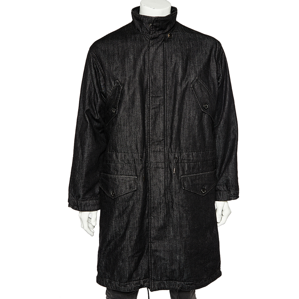 

McQ by Alexander McQueen Black Faded Denim Oversized Zip Front Coat XS