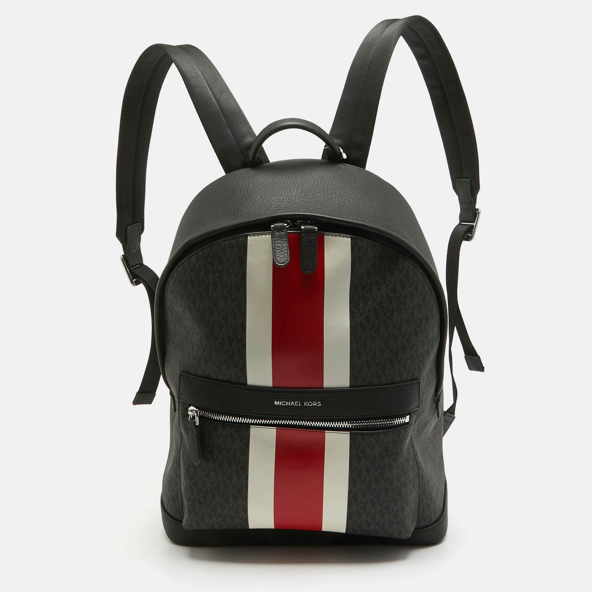 

Michael Kors Black/Bright Red Signature Coated Canvas Striped Cooper Backpack