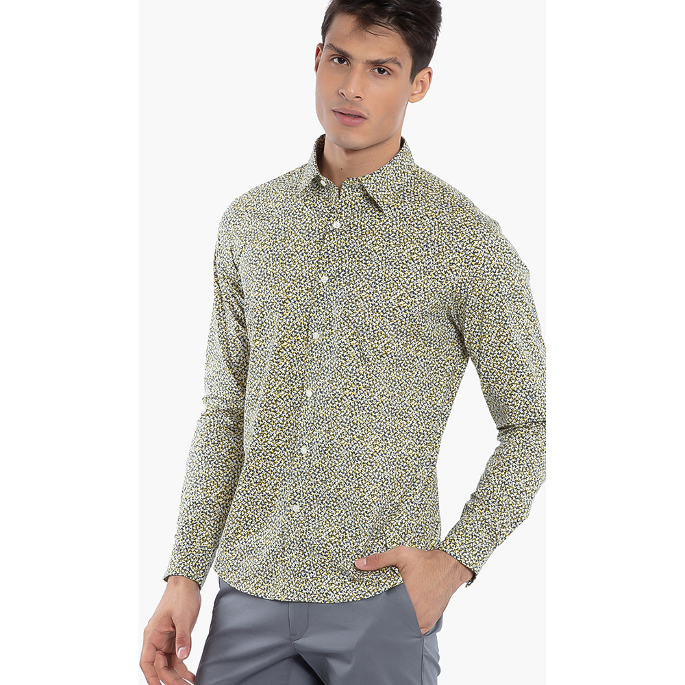 

Michael Kors Yellow Slim Fit Stretch Floral Print Long Sleeves Shirt
