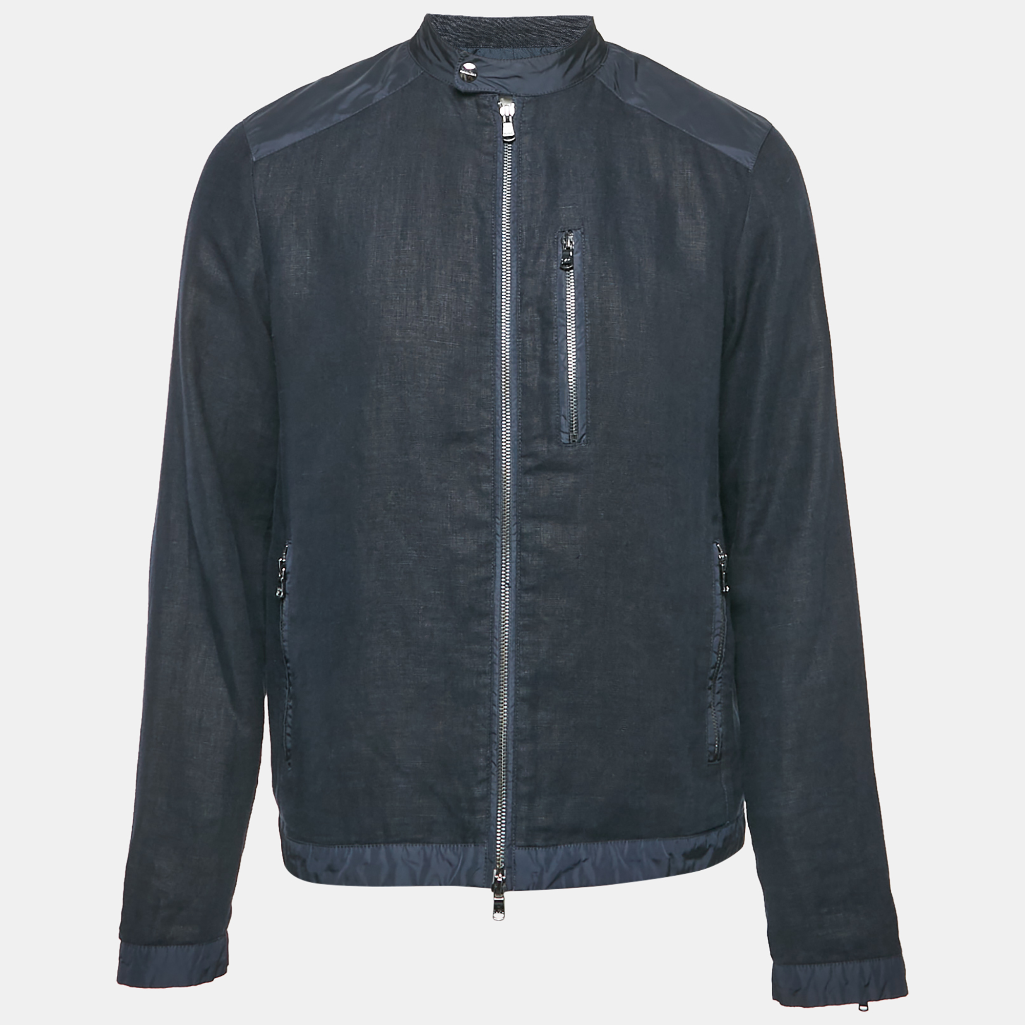 

Michael Kors Navy Blue Nylon Trim Linen Zip-Up Jacket M
