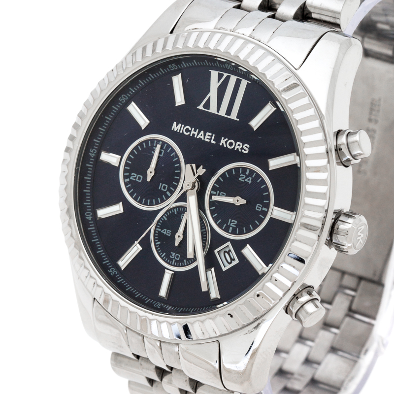 

Michael Kors Navy Blue Stainless Steel Lexington MK8280 Men's Wristwatch, Silver