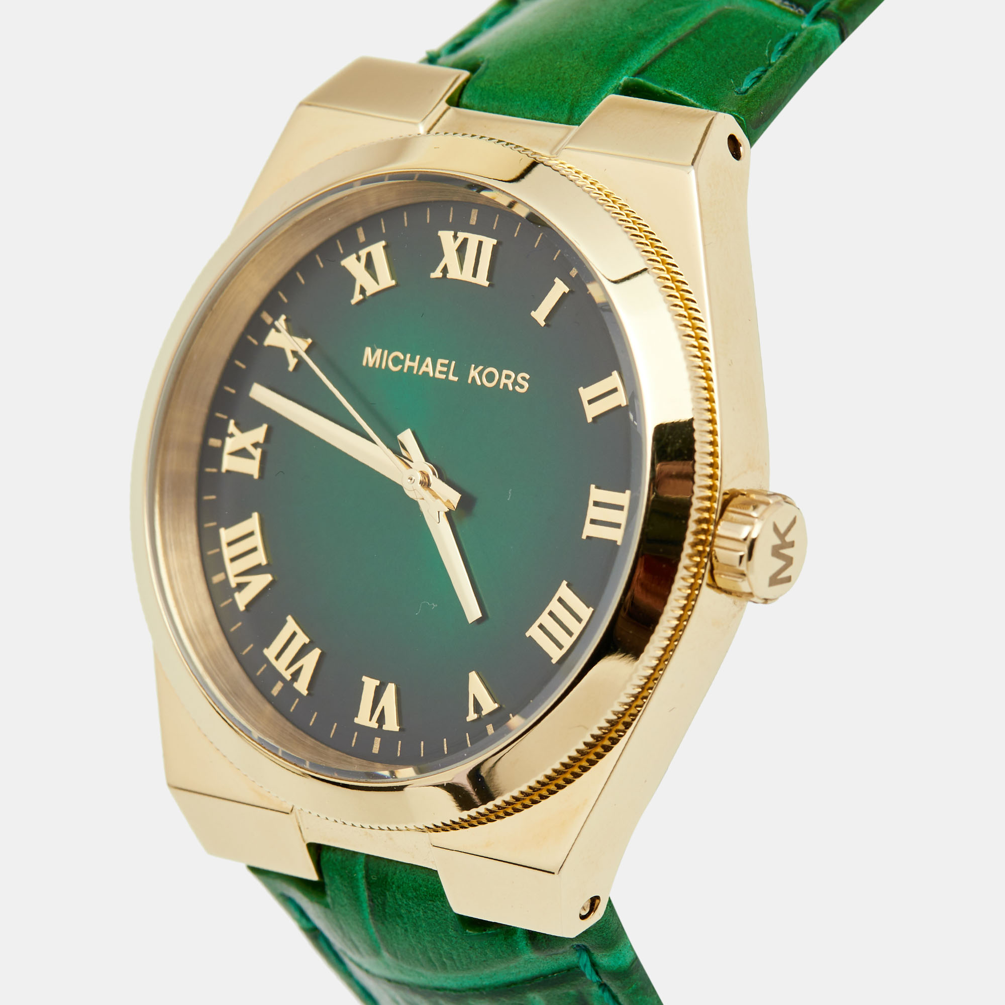

Michael Kors Green Gold Plated Stainless Steel Leather Channing MK2356 Unisex Wristwatch