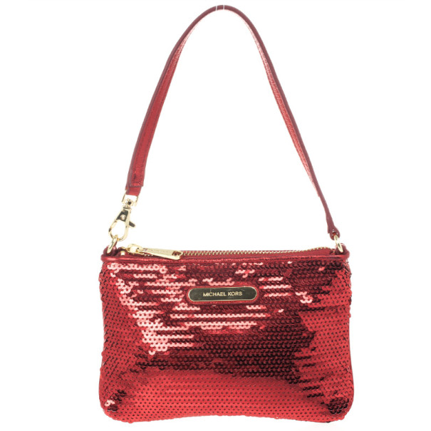 Pre Owned Michael by Michael Kors Red Sequin Wristlet