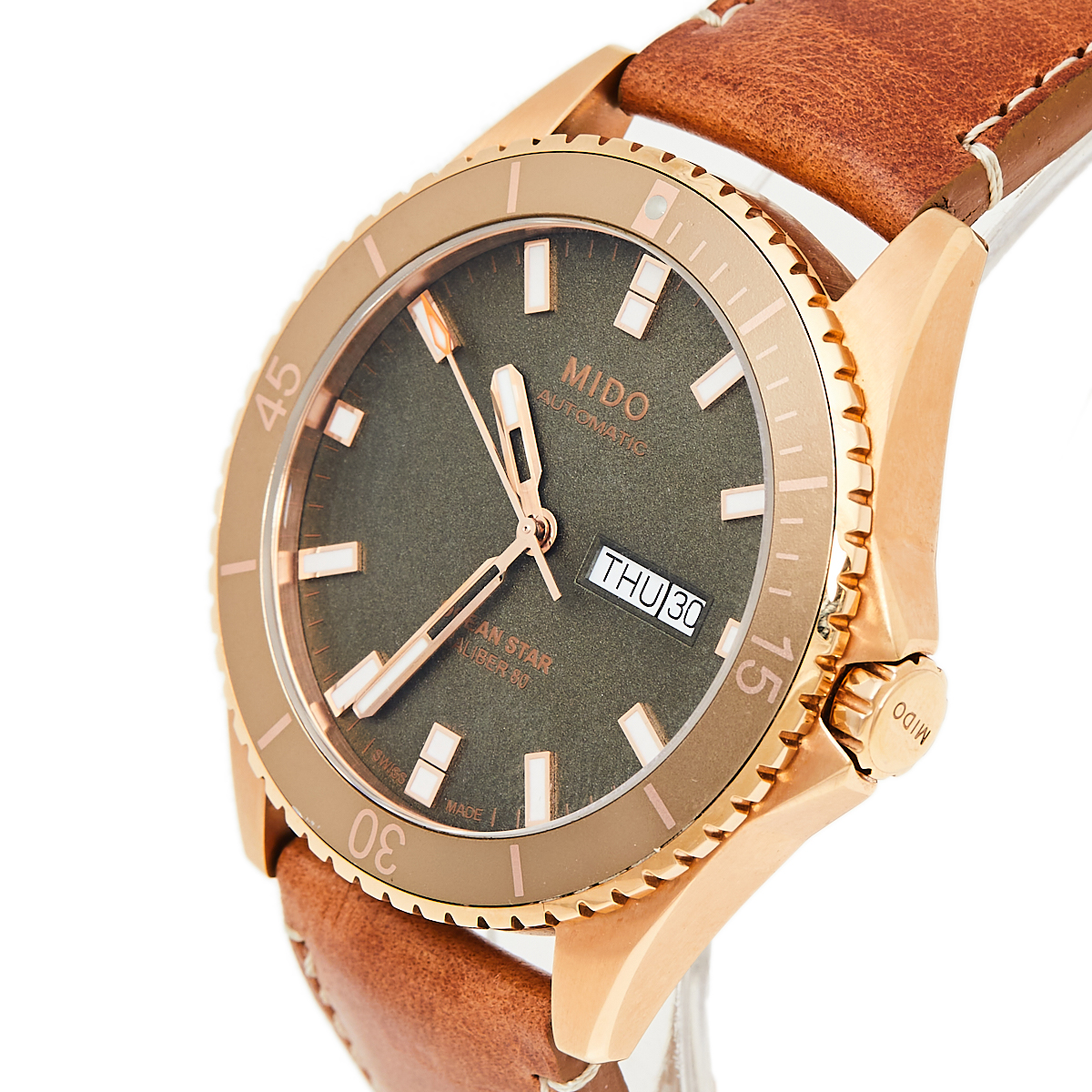 

Mido Green Rose Gold PVD Stainless Steel Leather Ocean Star M026.430.36.091.00 Men's Wristwatch, Brown