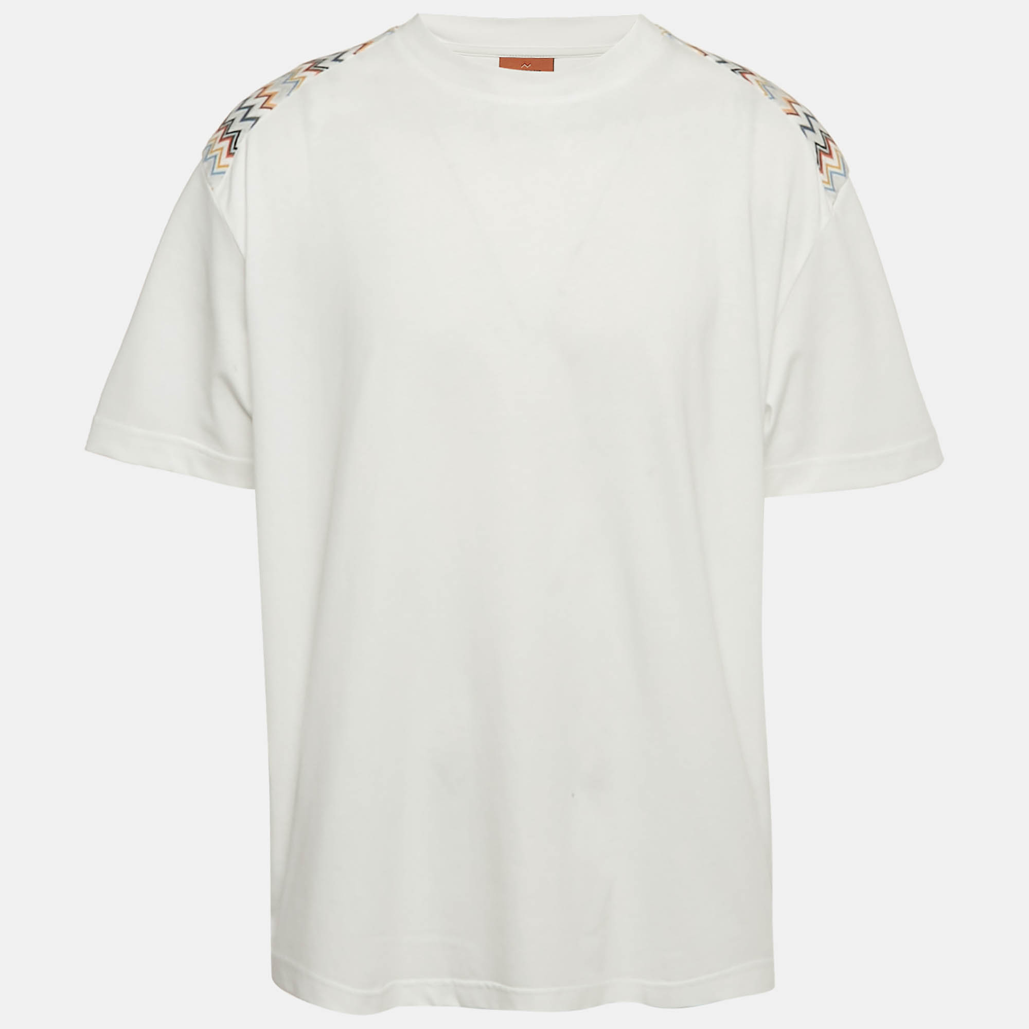 

Missoni White Zig Zag Trim Jersey Crewneck T-Shirt XL