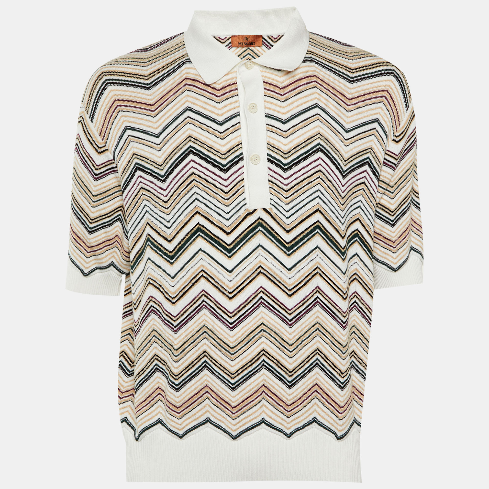 Pre-owned Missoni White Chevron Cotton Knit Polo T-shirt M