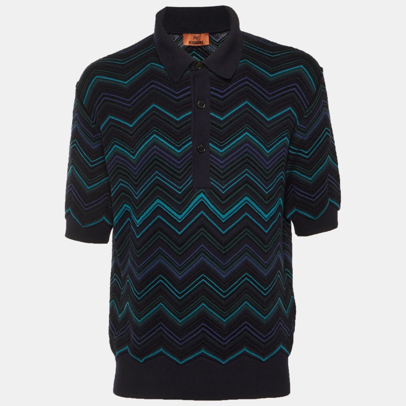 

Missoni Navy Blue Chevron Cotton Knit Polo T-Shirt M