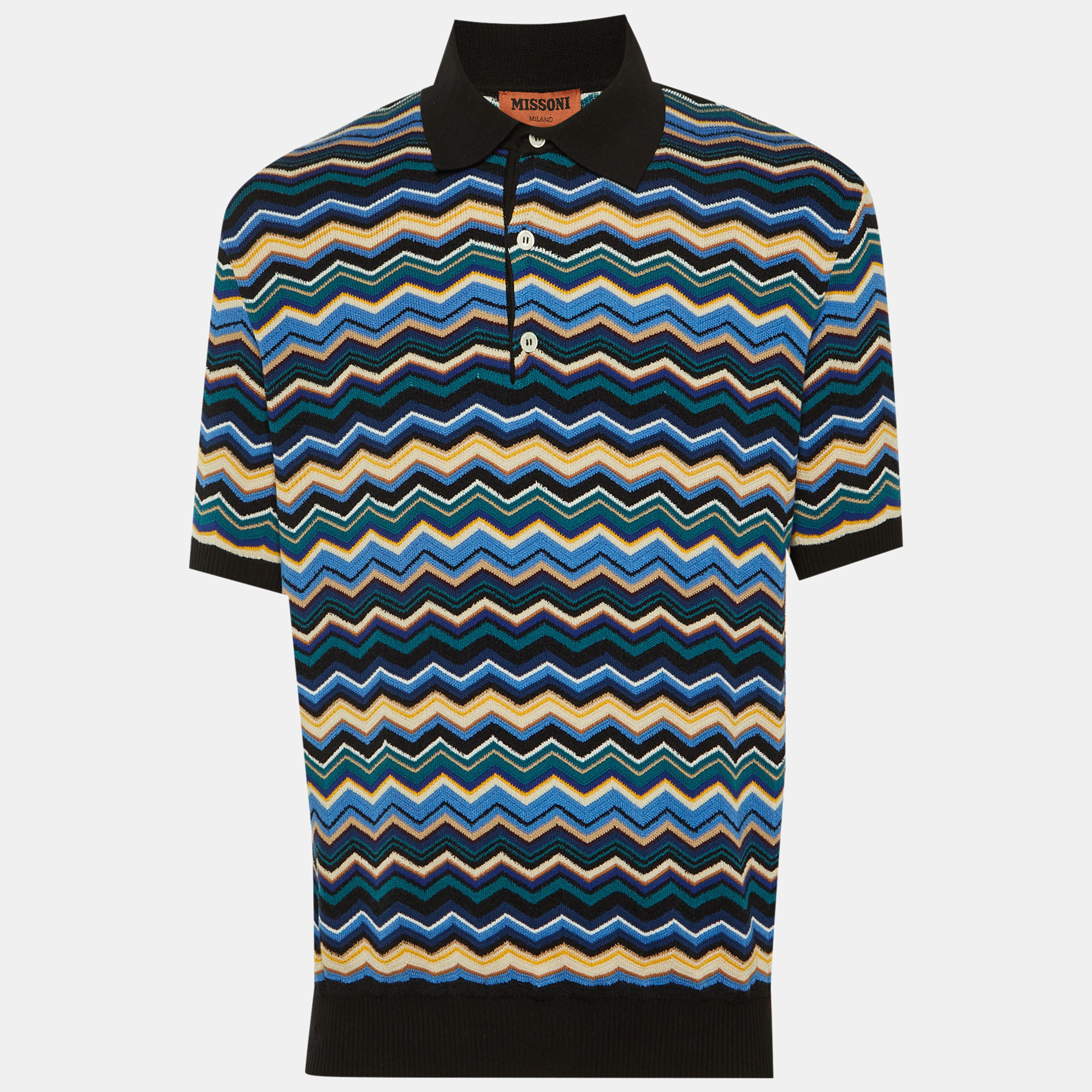 

Missoni Black/Blue Chevron Knit Polo T-Shirt L