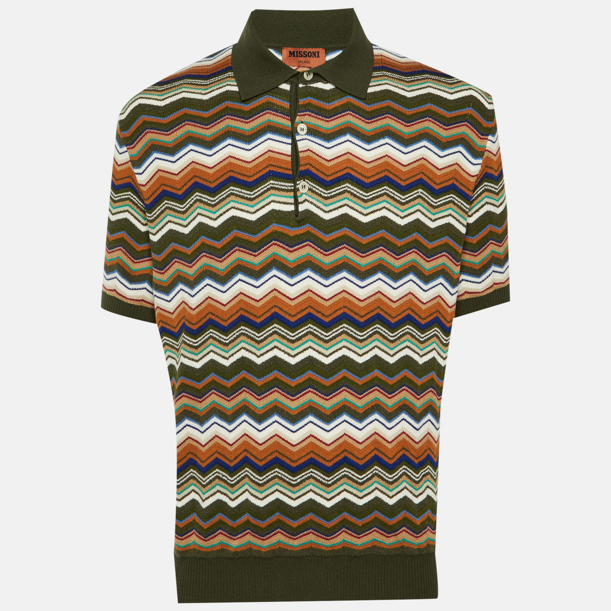

Missoni Olive Green Chevron Knit Polo T-Shirt L