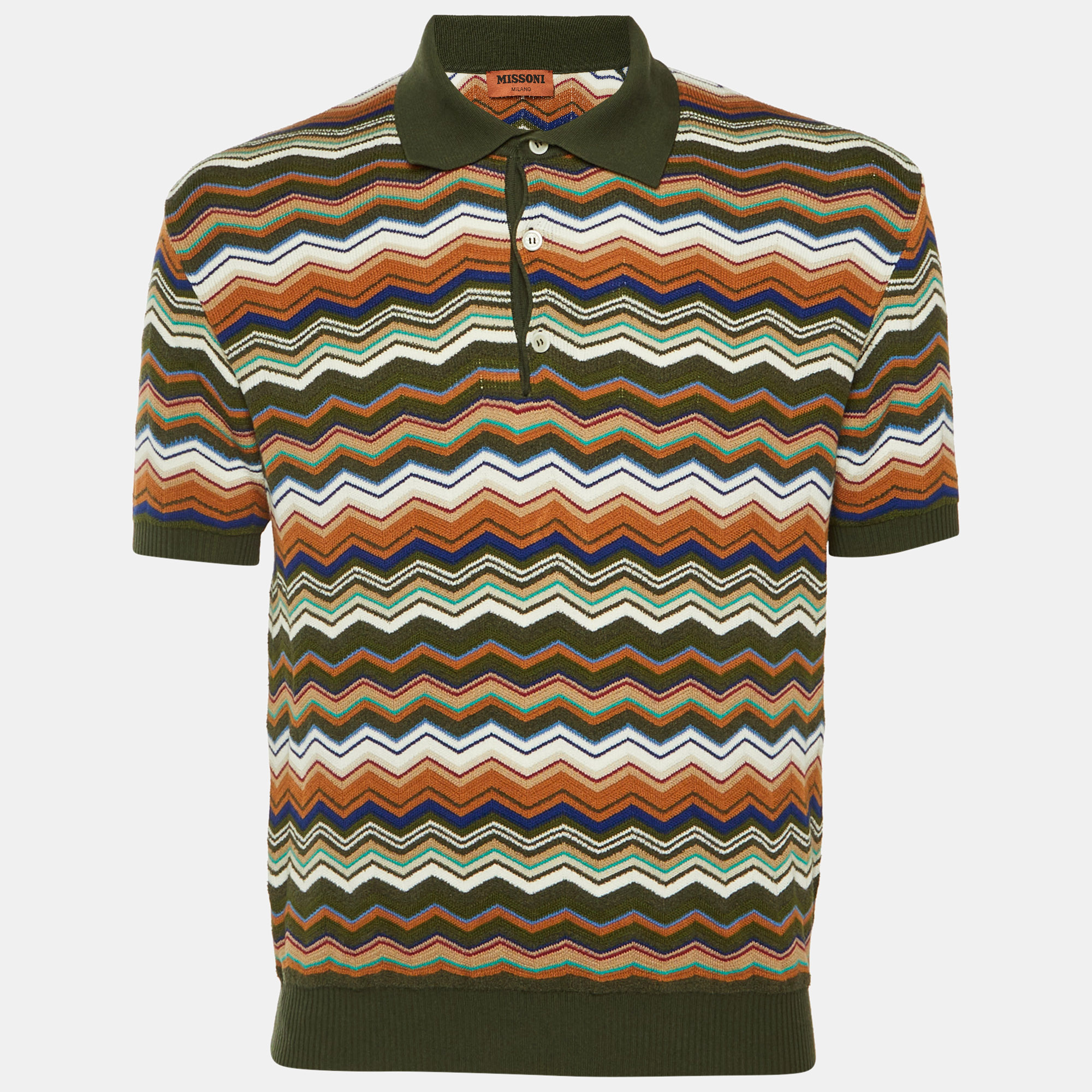 

Missoni Olive Green Chevron Knit Polo T-Shirt M