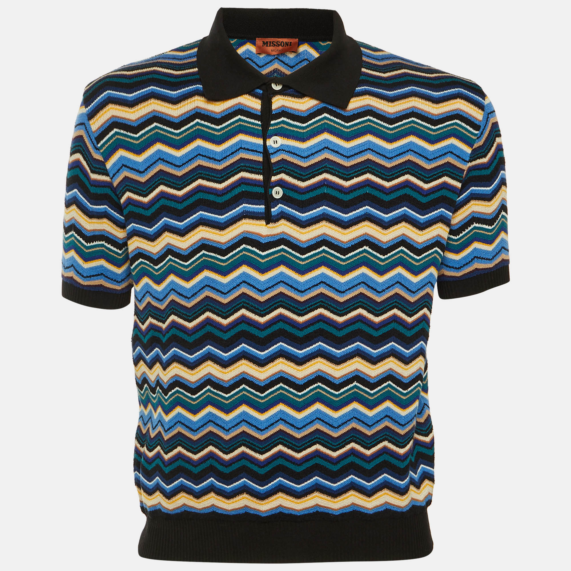 

Missoni Black Chevron Knit Polo T-Shirt M