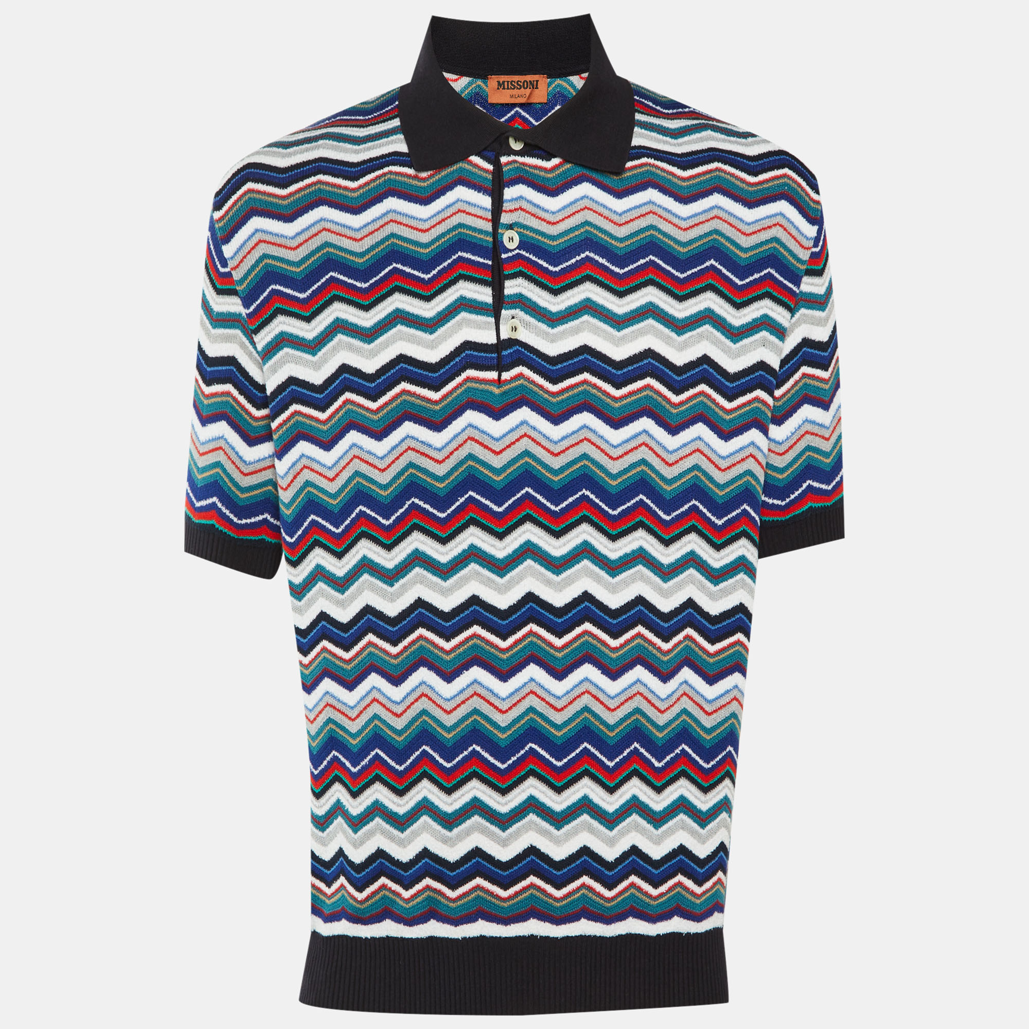 

Missoni Multicolor Chevron Knit Polo T-Shirt M