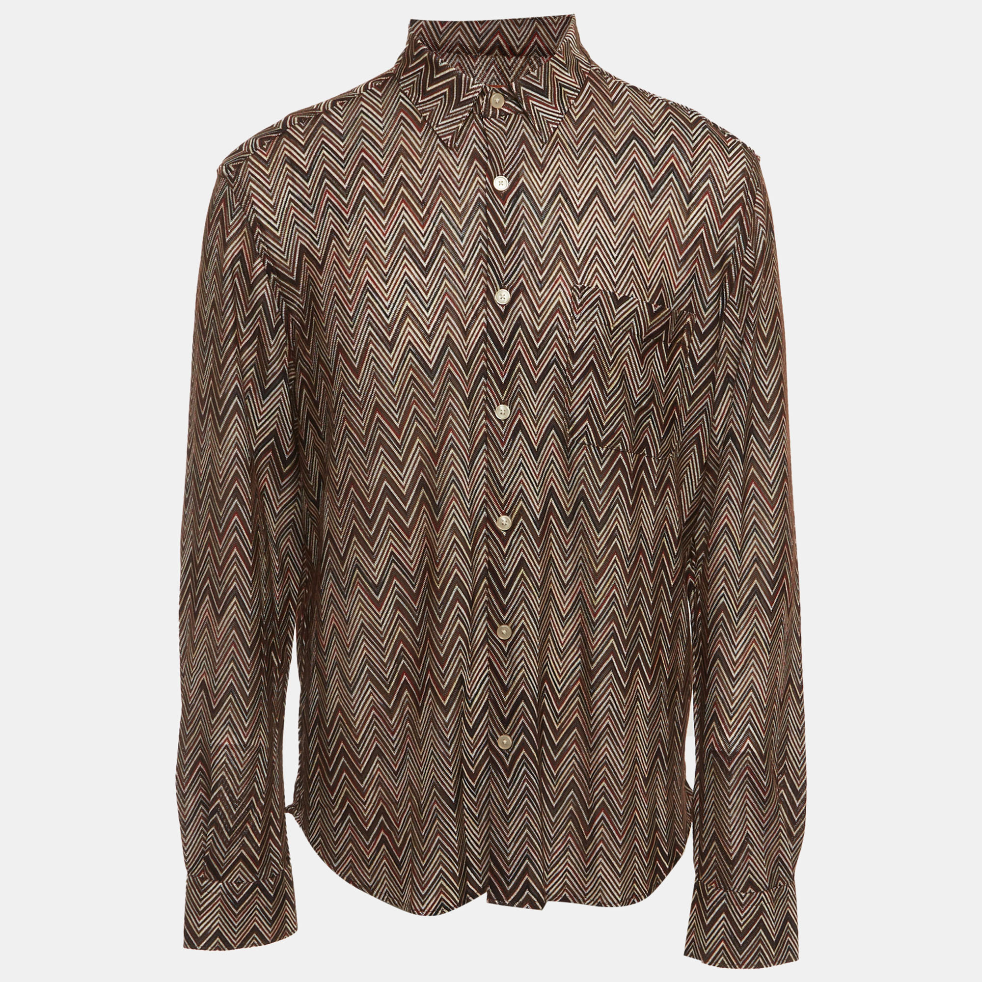 

Missoni Multicolour Zig-Zag Knit Long Sleeve Shirt L, Multicolor