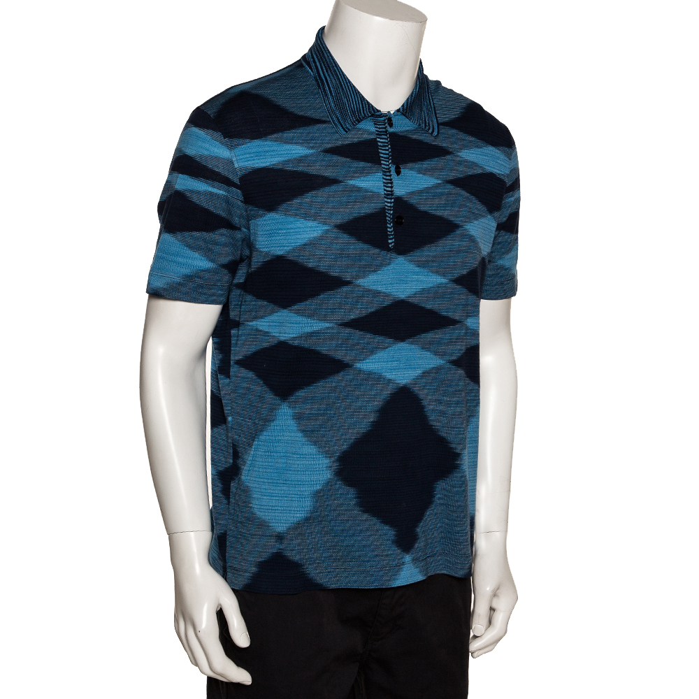 

Missoni Blue Knit Graphic Print Polo T Shirt
