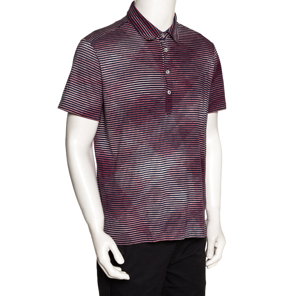 

Missoni Red & Navy Blue Striped Cotton Polo T-Shirt