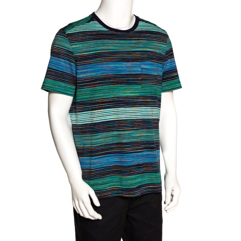 

Missoni Blue & Green Striped Cotton Round Neck T-Shirt