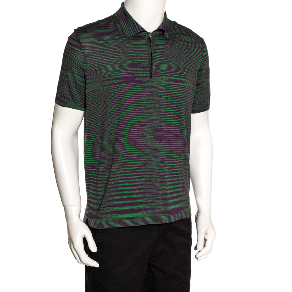 

Missoni Green & Purple Intarsia Knit Polo T Shirt