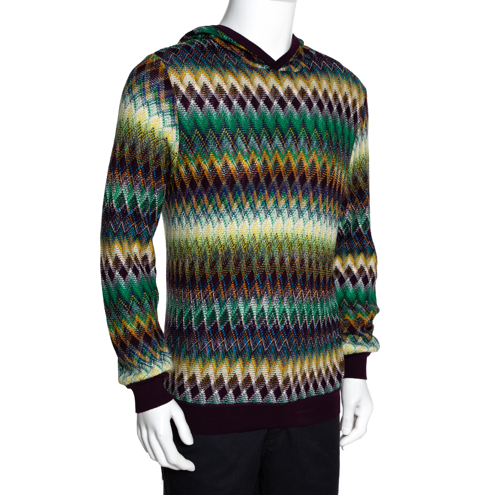 

Missoni Multicolor Cotton & Wool Blend Hooded Sweater