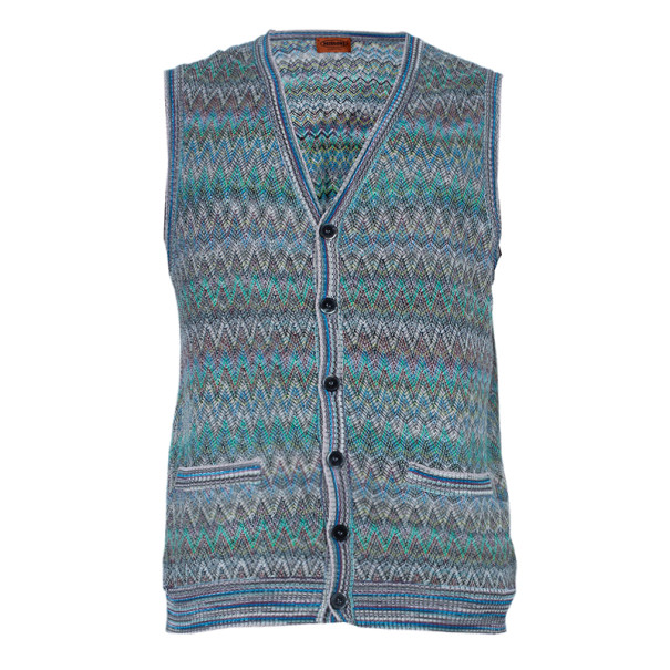 Pre Owned Missoni Men's Zig-Zag Button Down Sleeveless Cardigan L