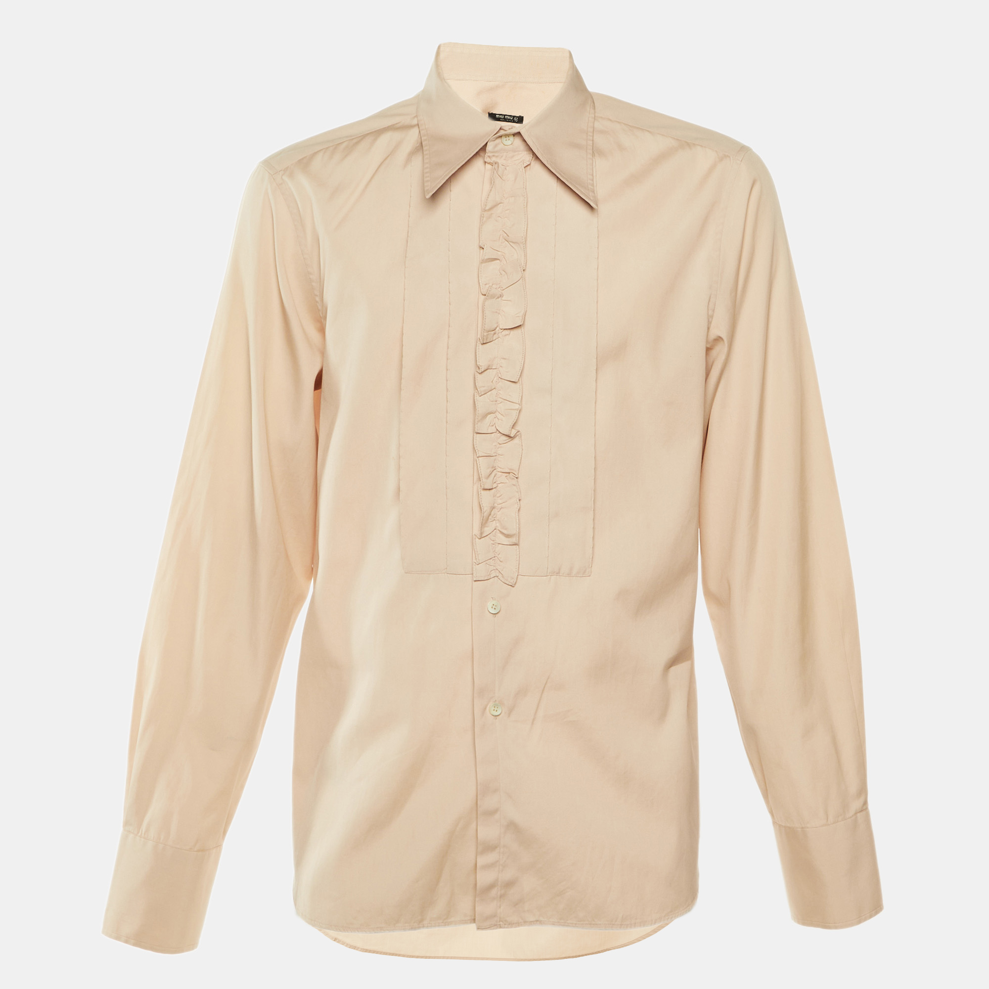 

Miu Miu Beige Cotton Ruffle Detail Long Sleeve Shirt XXL