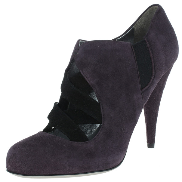 Pre Owned Miu Miu Purple Suede Ankle Booties Size 36.5