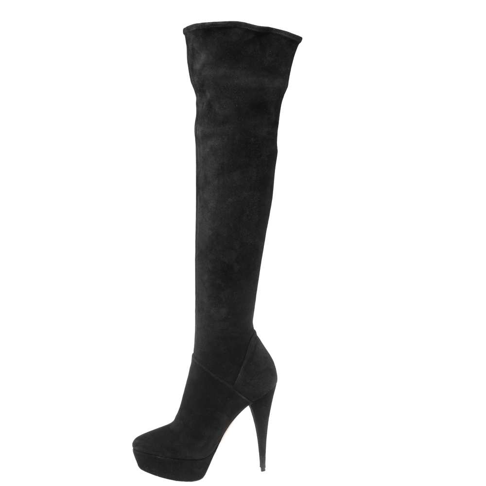 

Miu Miu Black Suede Over The Knee Platform Boots Size