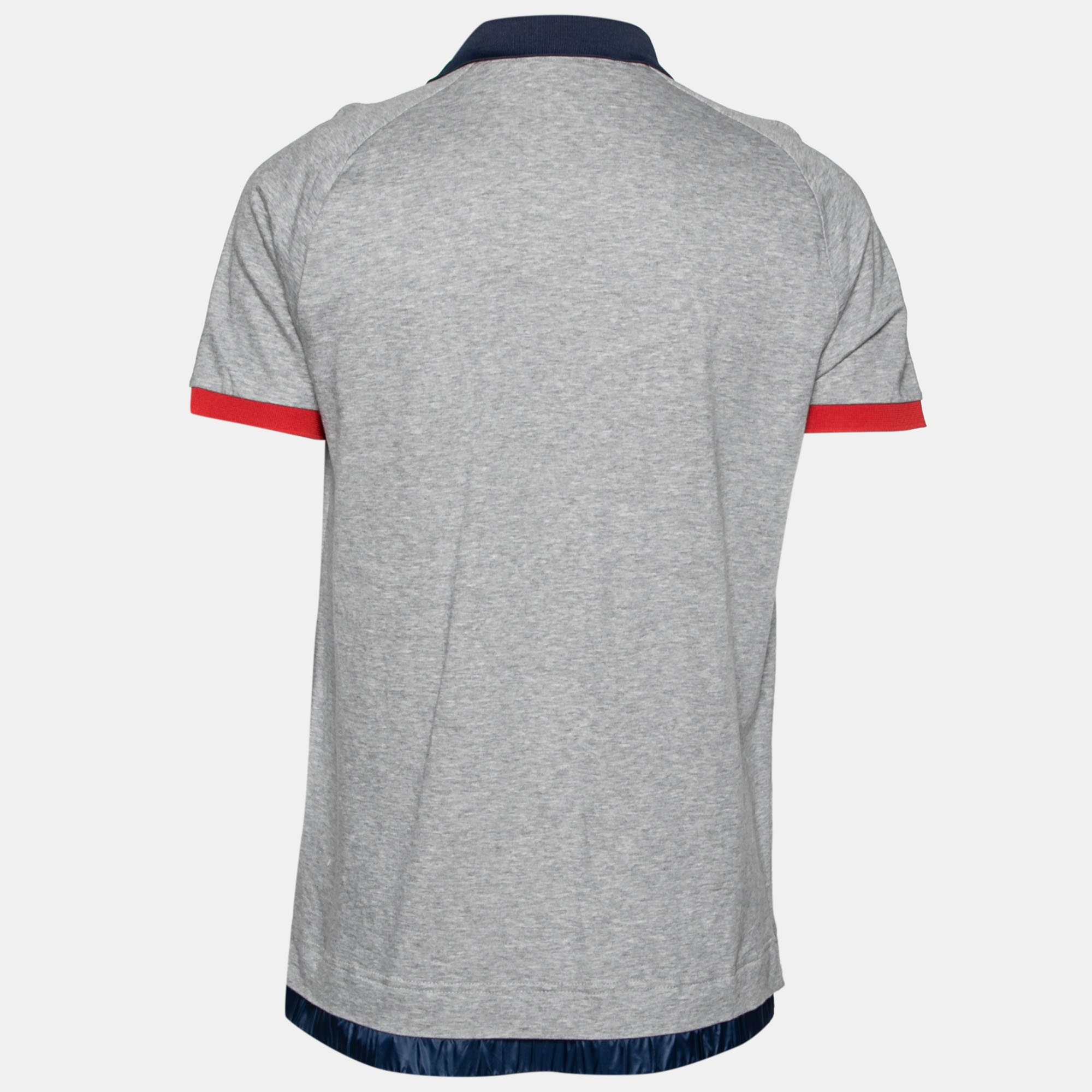 

Moncler Grenoble Grey Cotton Logo Applique Zip Front Polo T-Shirt