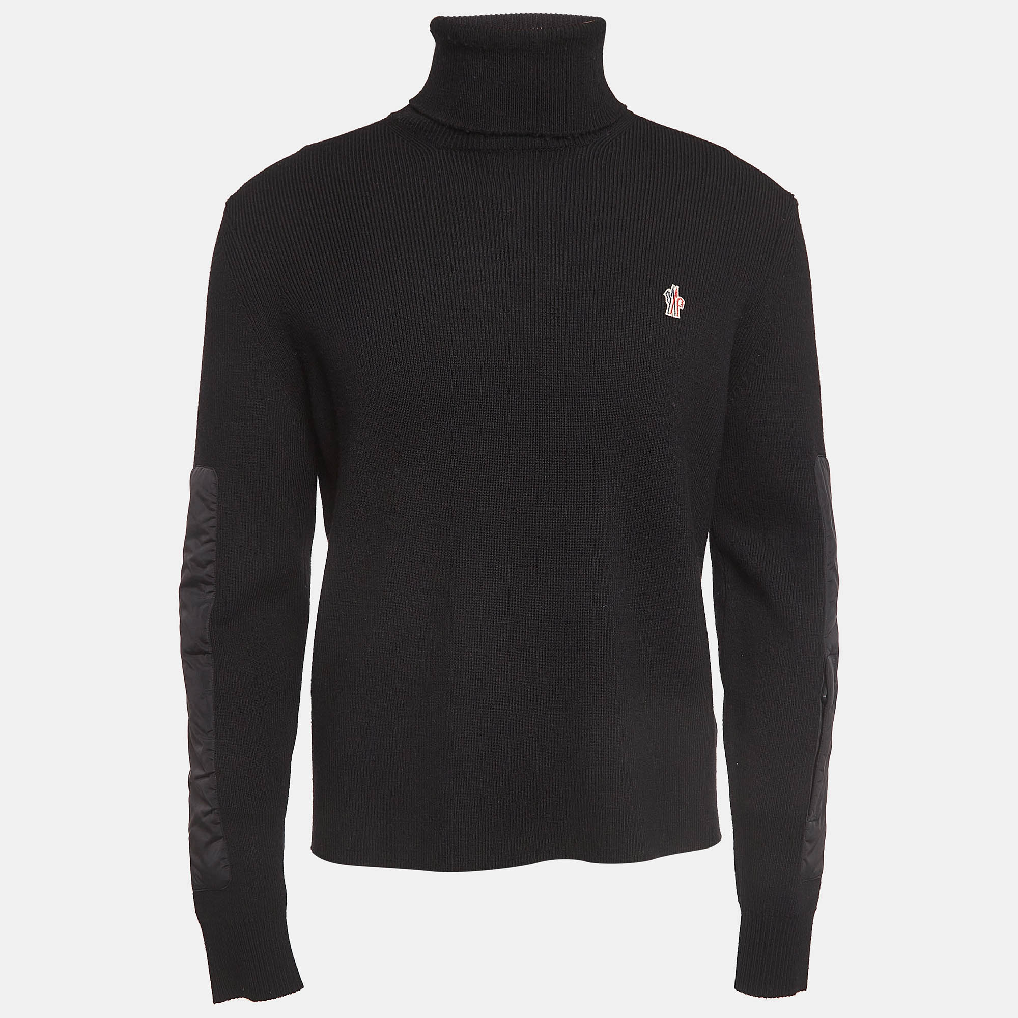 

Moncler Grenoble Black Wool Blend Knit Paneled Turtleneck Sweater L