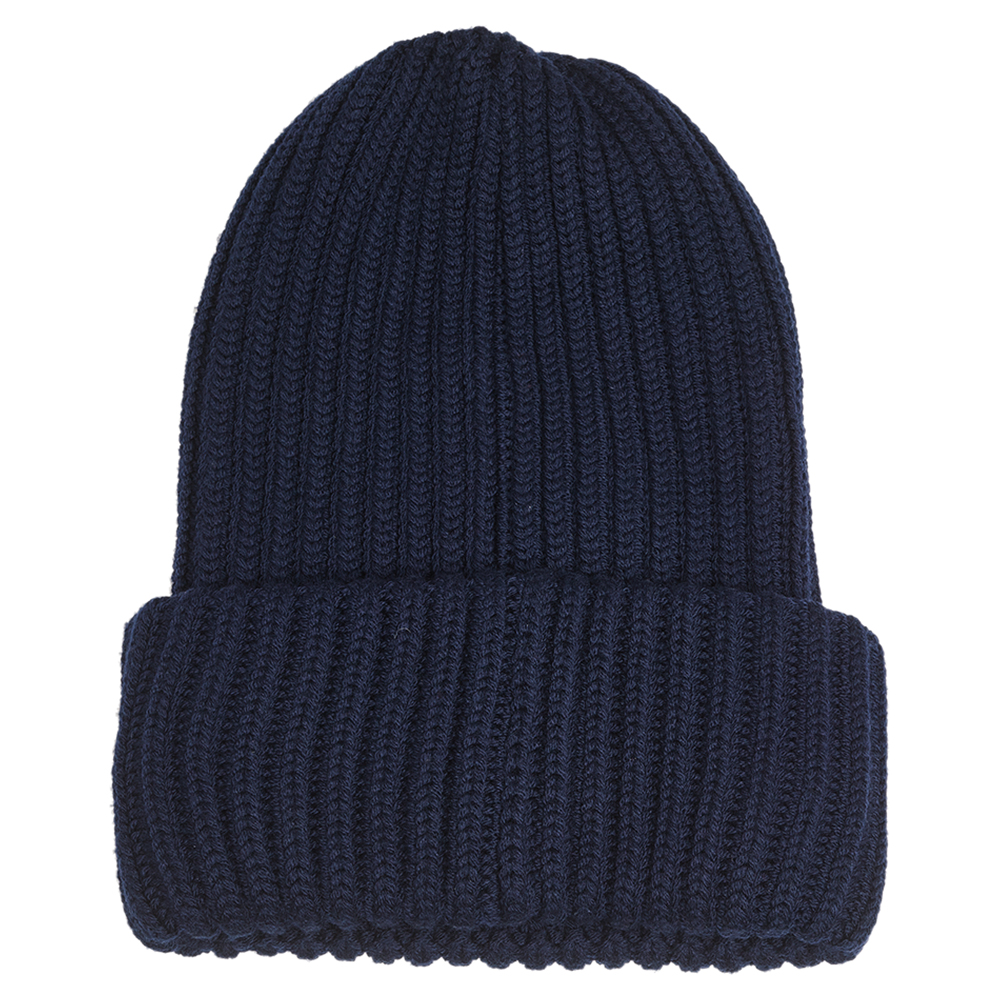

Moncler Navy Blue Ribbed Wool & Synthetic Pocket Patch Detail Beanie