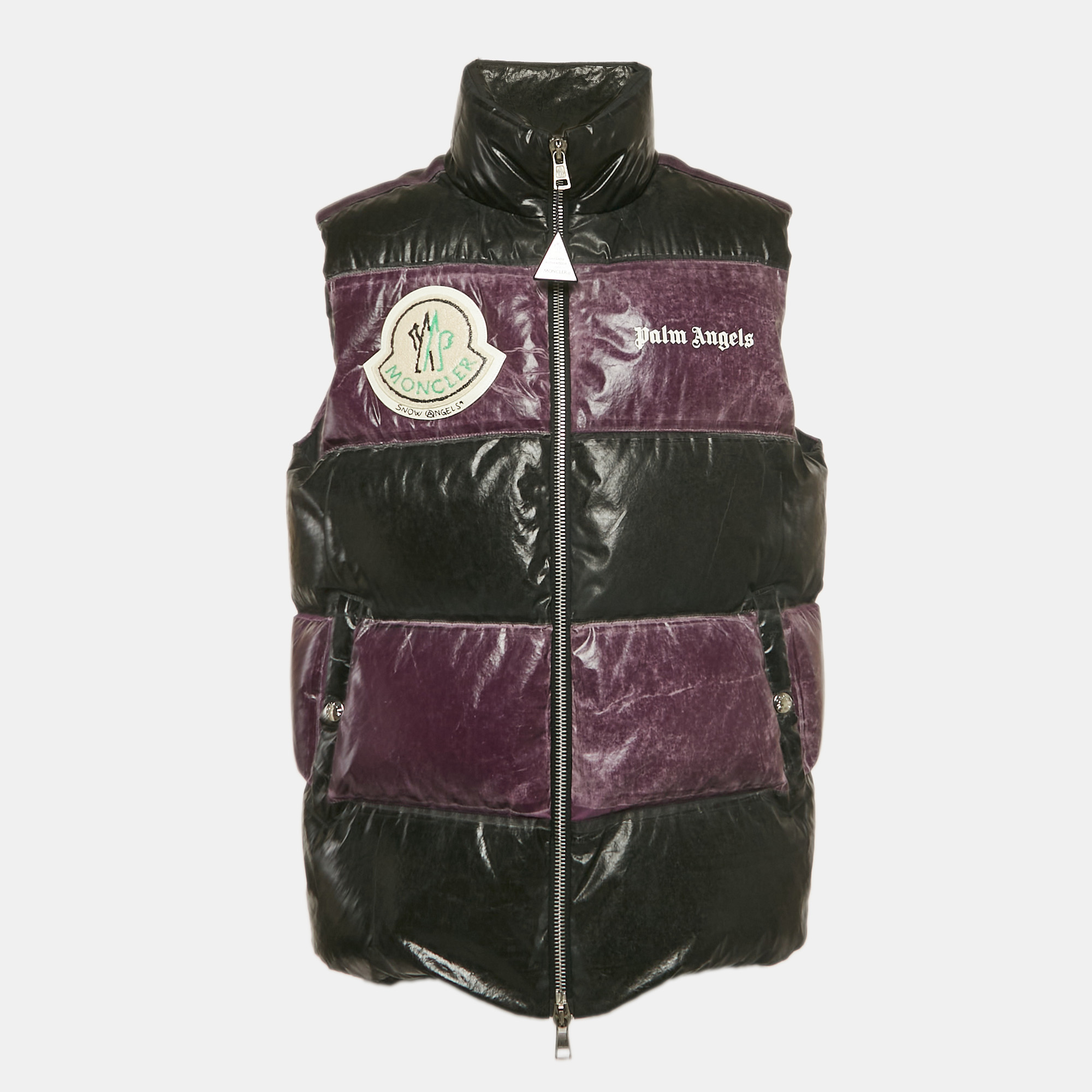 

Moncler x Palm Angels Purple/Black Coated Cotton Puffer Vest L