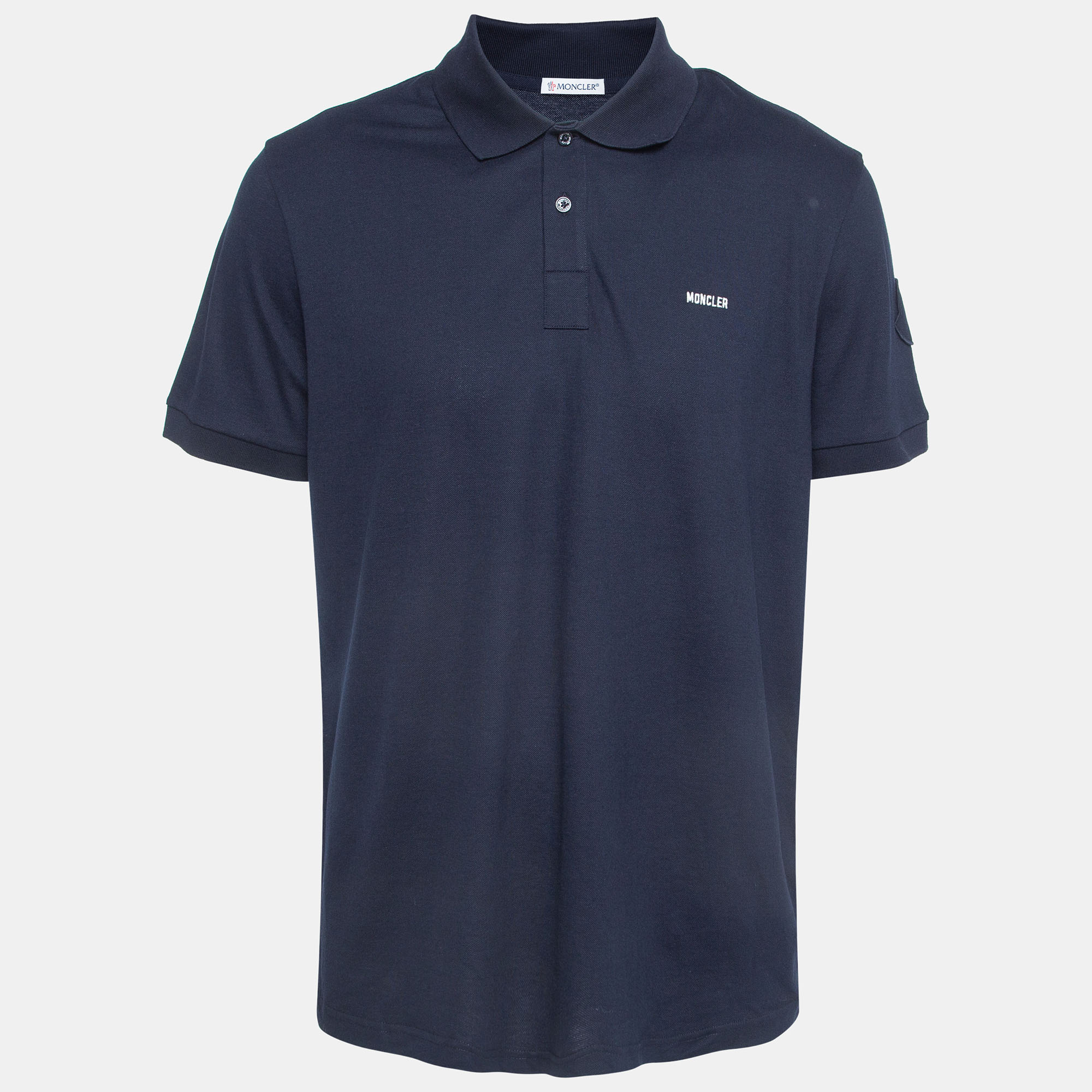 

Moncler Navy Blue Embroidered Cotton Short Sleeve Polo T-Shirt