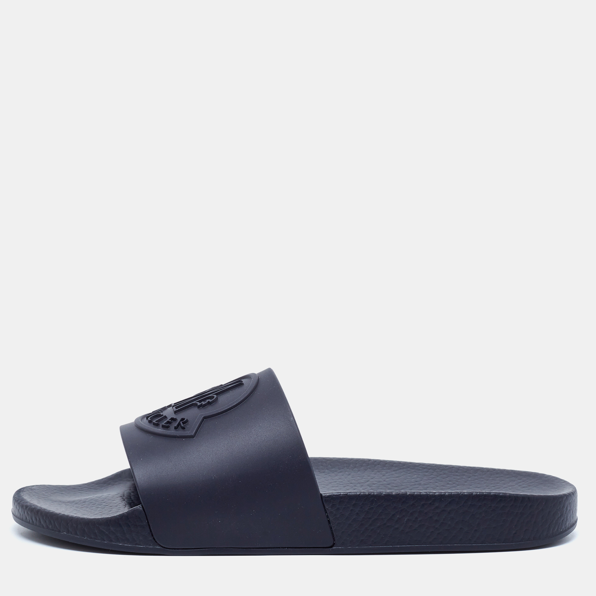 

Moncler Navy Blue Rubber Basile Pool Slides Size