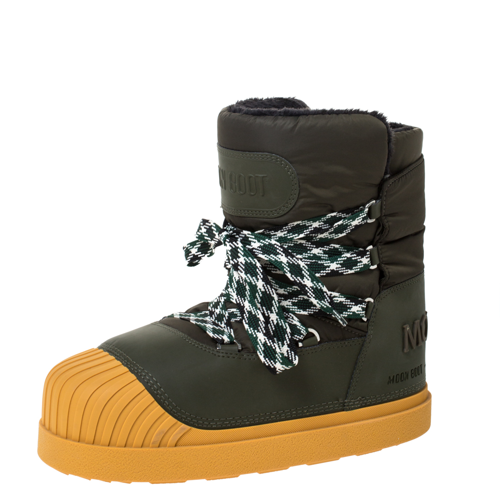 dubbel Demon Play Zus Moncler Uranus Moose Green Leather and Nylon Moon Boots Size 43 Moncler |  TLC