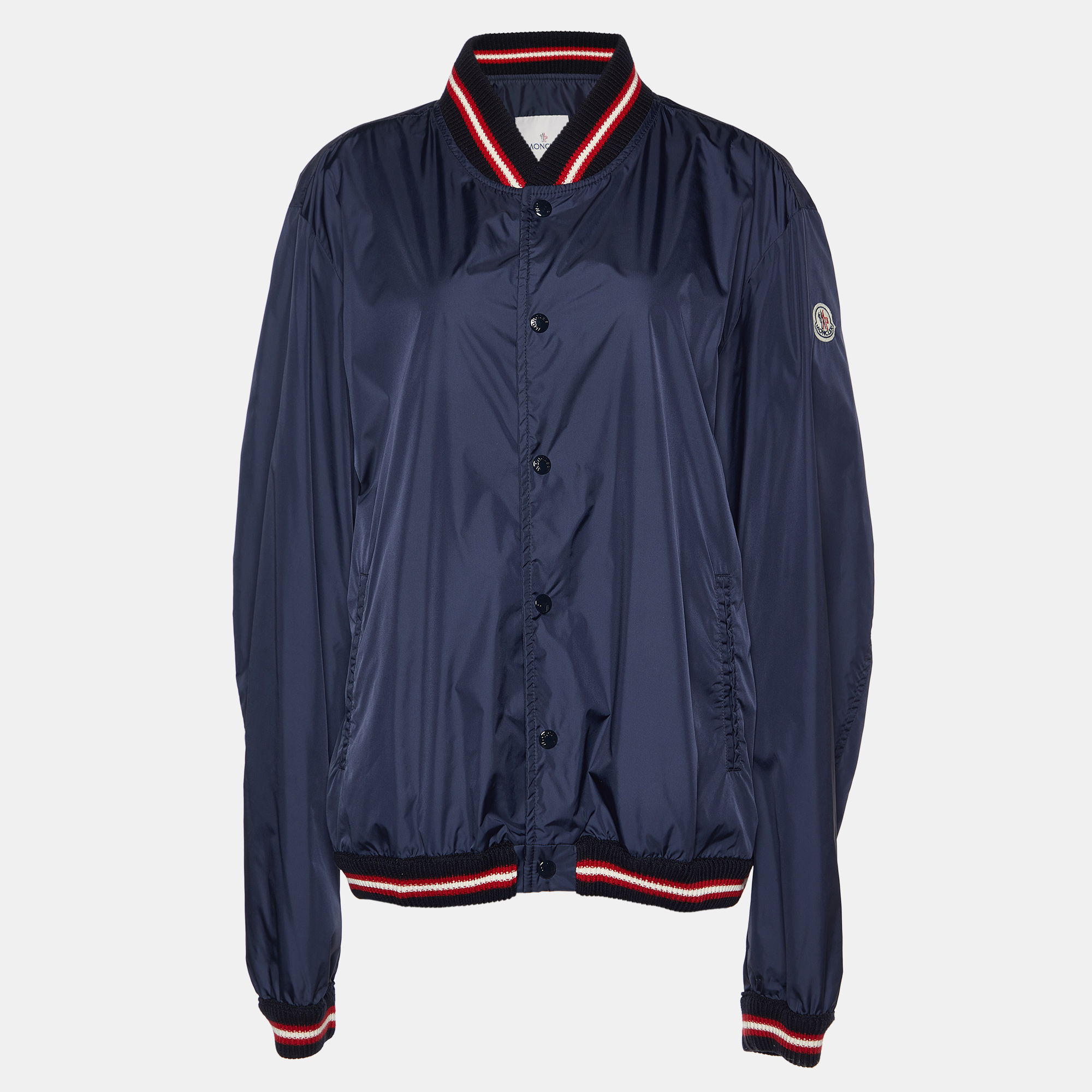

Moncler Navy Blue Synthetic Front Buttoned Varsity Jacket XXL