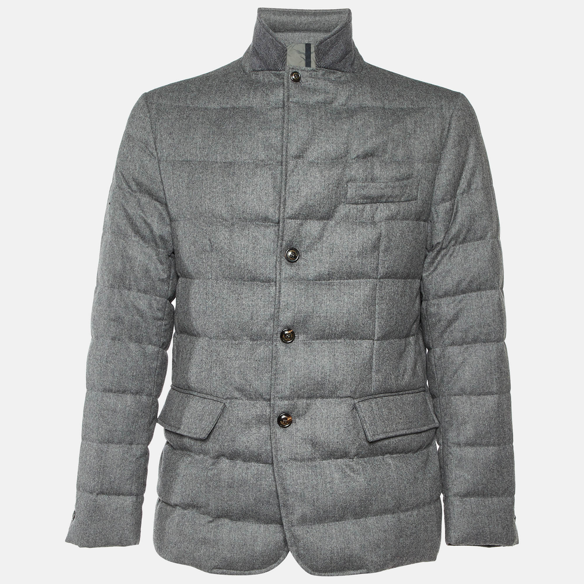 

Moncler Grey Wool Rodin Giacca Quilted Down Jacket XL