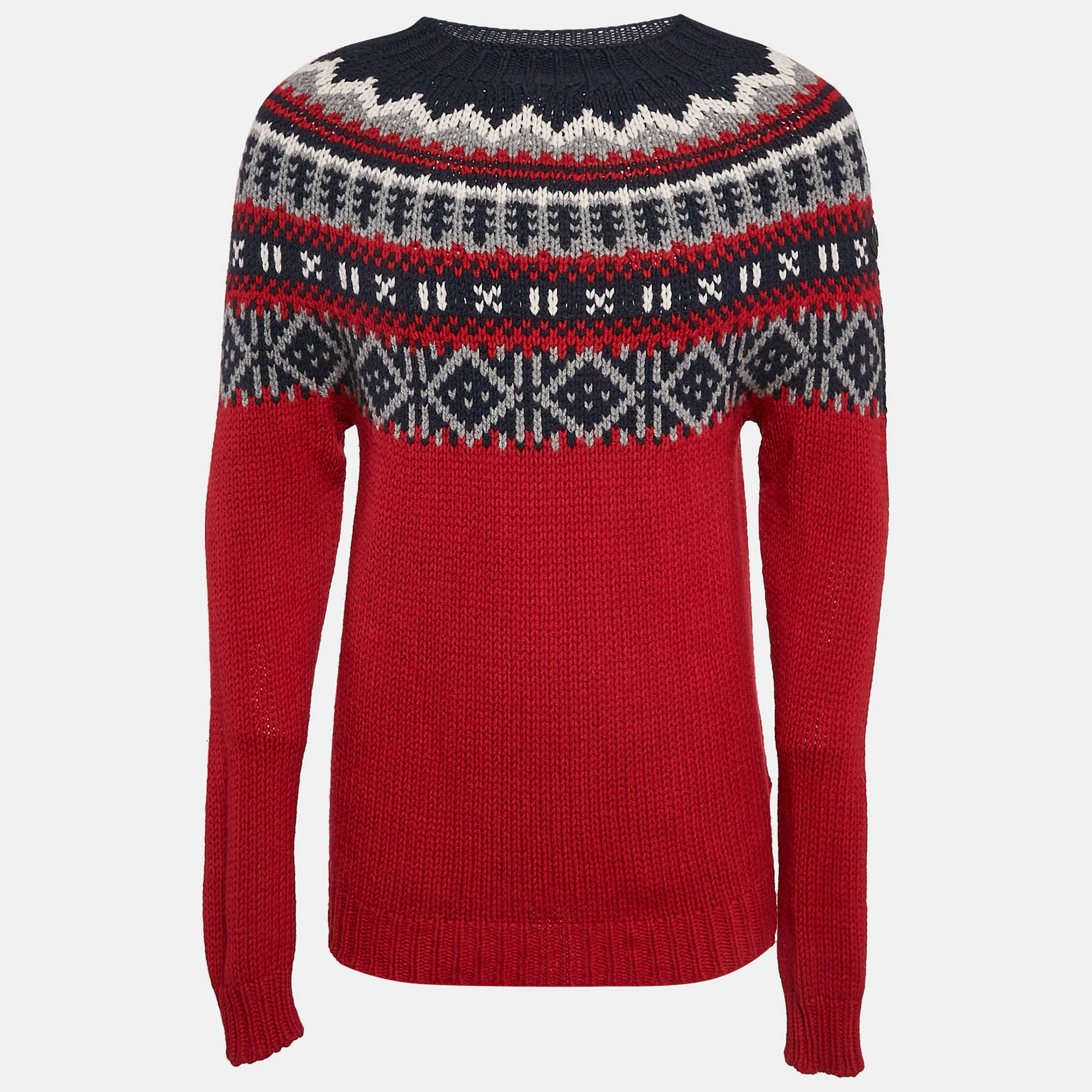 

Moncler Red/Blue Intarsia Wool Knit Mock Neck Sweater L